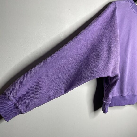 HERVE LEGER Dolman Sweatshirt Women Large Purple French Terry Cotton Crop Logo - Picture 12 of 16